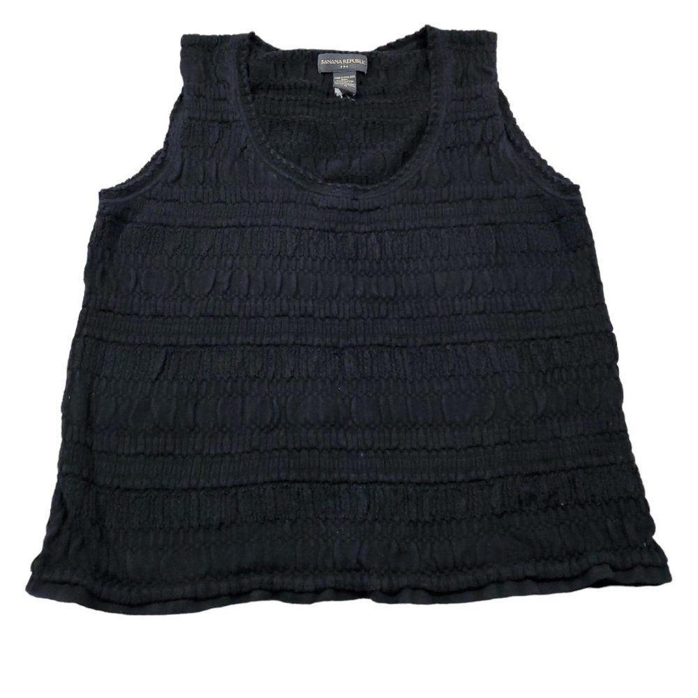 Banana Republic Factory Y2k Crinkle Stretch Cropped Black Textured Tank Top M